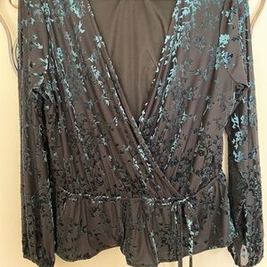 LC Lauren Conrad Teal and Black Floral Blouse